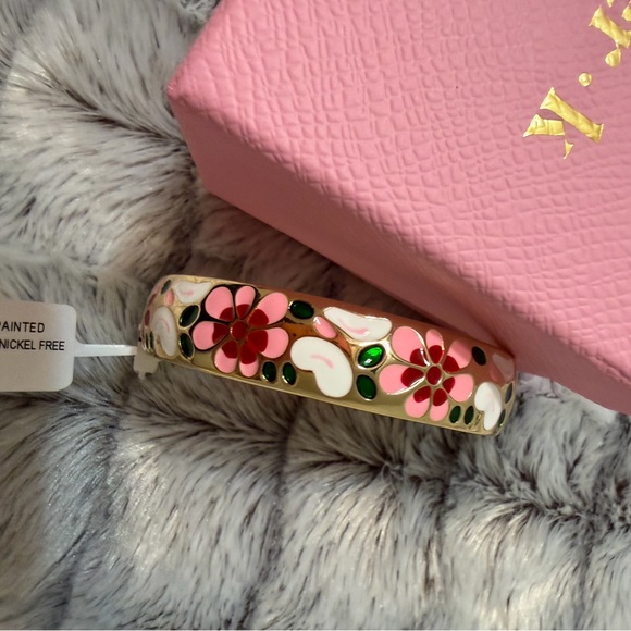 Valentine Piper K Floral with hearts Bangle Bracelet Hand Painted - Picture 5 of 6